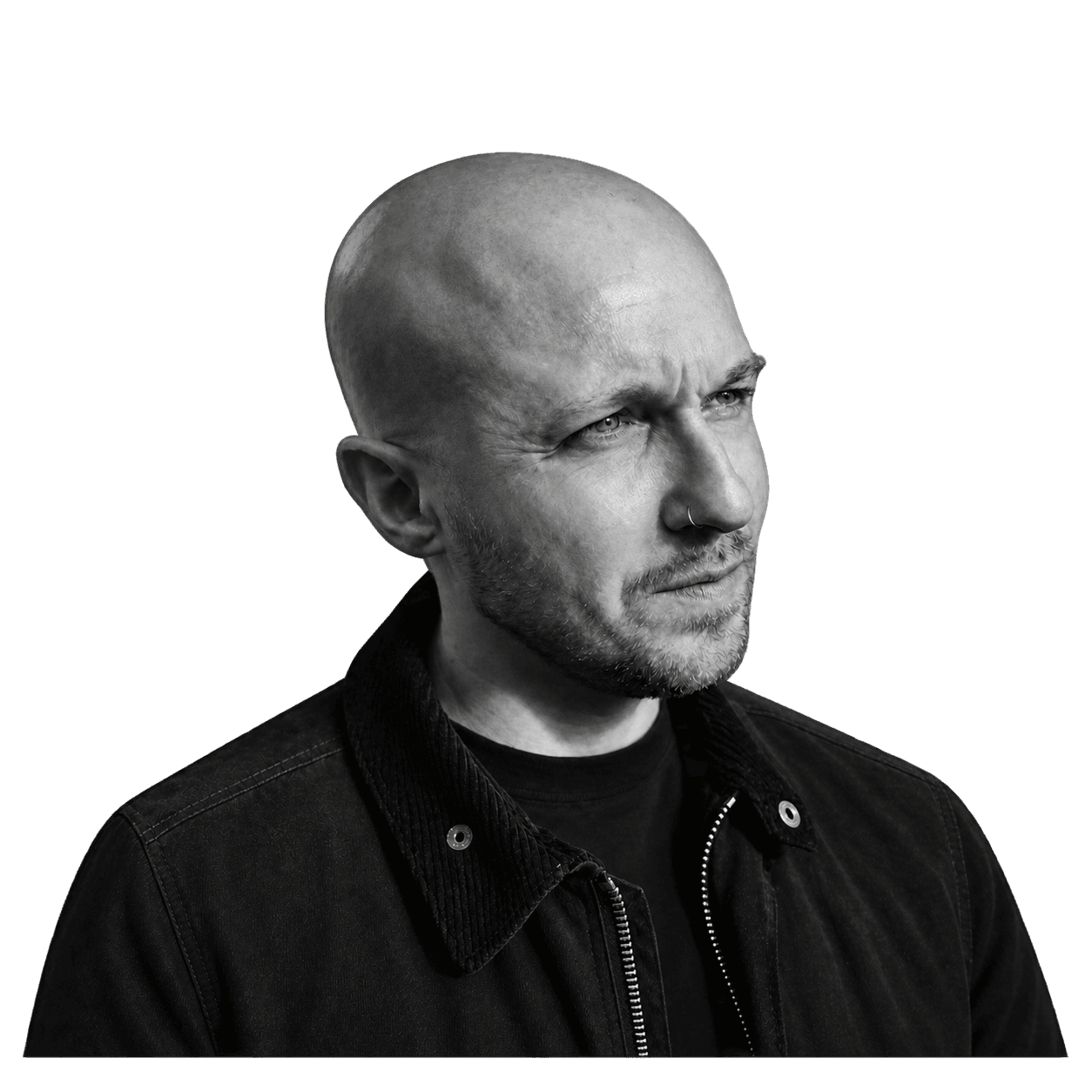 Black and white portrait of Thomas Zanelli