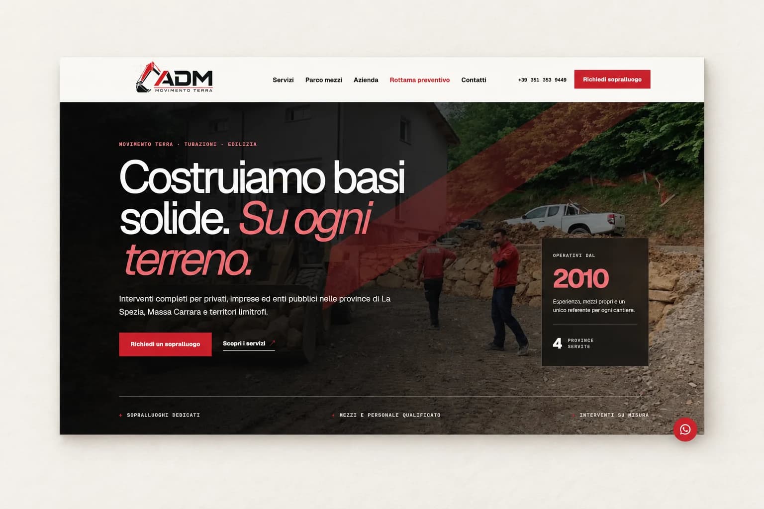 Editorial preview of the ADM Escavazioni website